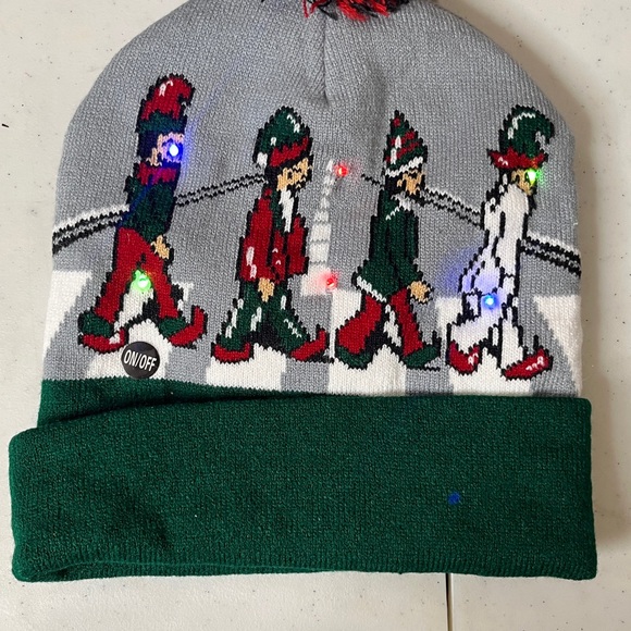 Grey and Green Beanie with LED Lights - Picture 1 of 4